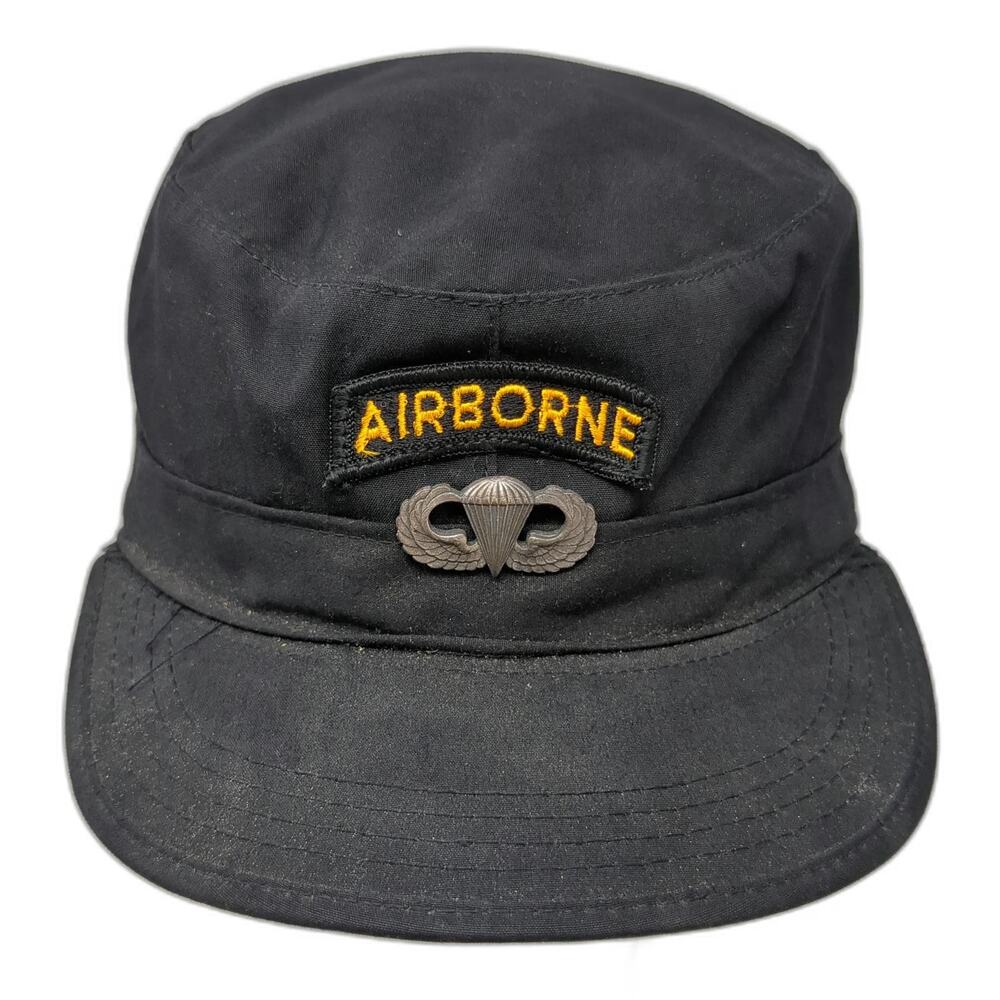 Army Cap Black L Airborne Paratrooper Parachutist Badge Pin Name Tape Hat